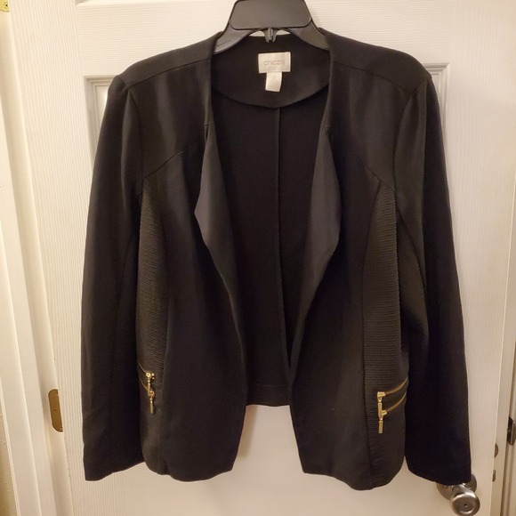 Chico's Jackets & Blazers - Chico's sz 2 Black open front Utility Jacket Gold Zippers Elevated Basic Office